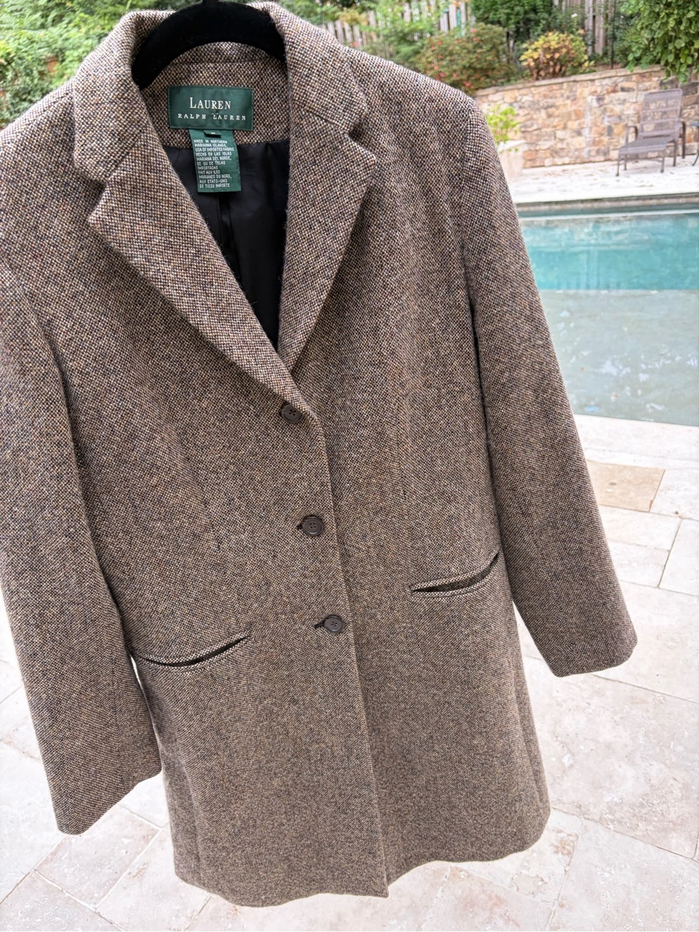 VINTAGE Ralph Lauren Brown Tweed Long Riding Coat 100% Irish Wool Womens 8 Rare